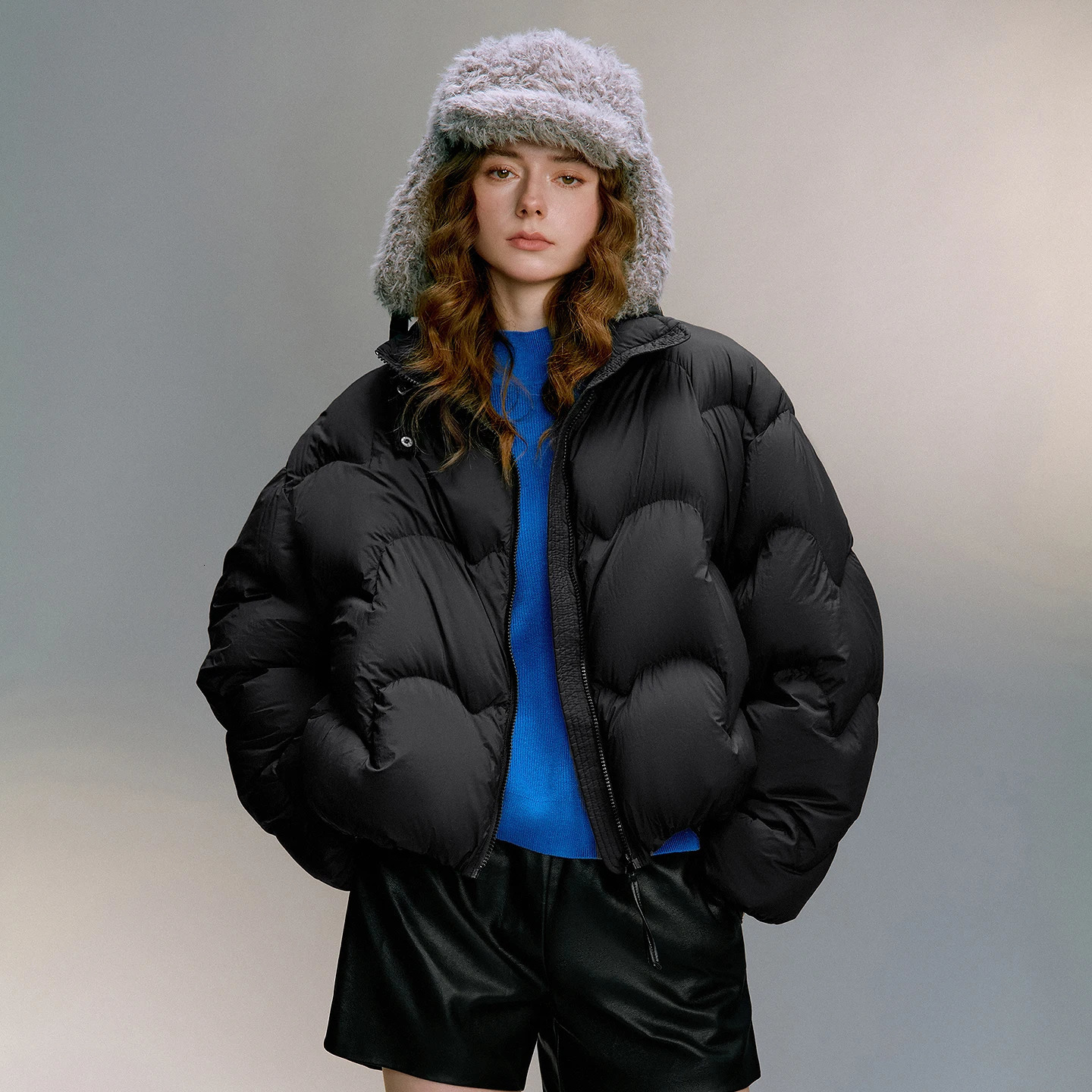 TOYOUTH Women 90% White Duck Down Jacket Winter Ultra Lightweight Wave Pattern Stand Up Collar Short Parkas Coat 260923 - view 3