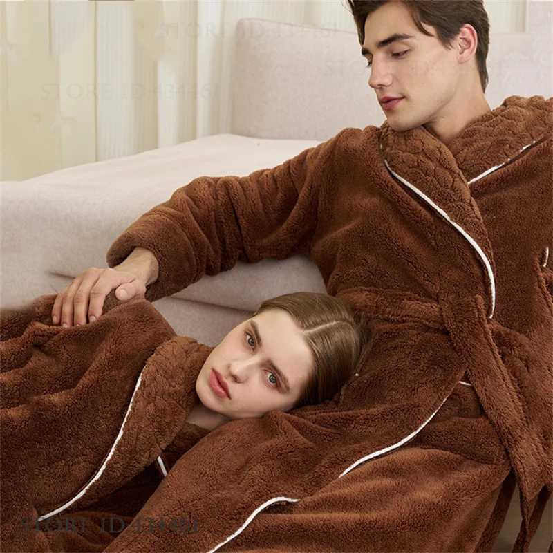 Lounge Women's Sleep Thick Flannel Couple Long Robe Home Dressing Gown Winter New Coral Fleece Bathrobe Sleepwear Comfortable Soft Homewear Linge - view 4