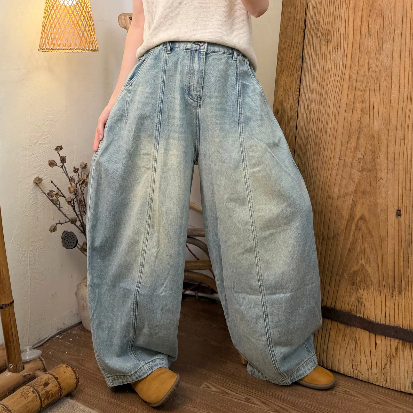 2026 Autumn Versatile Highend Washed Distressed Patchwork Oversize Denim Jean XY575 260910