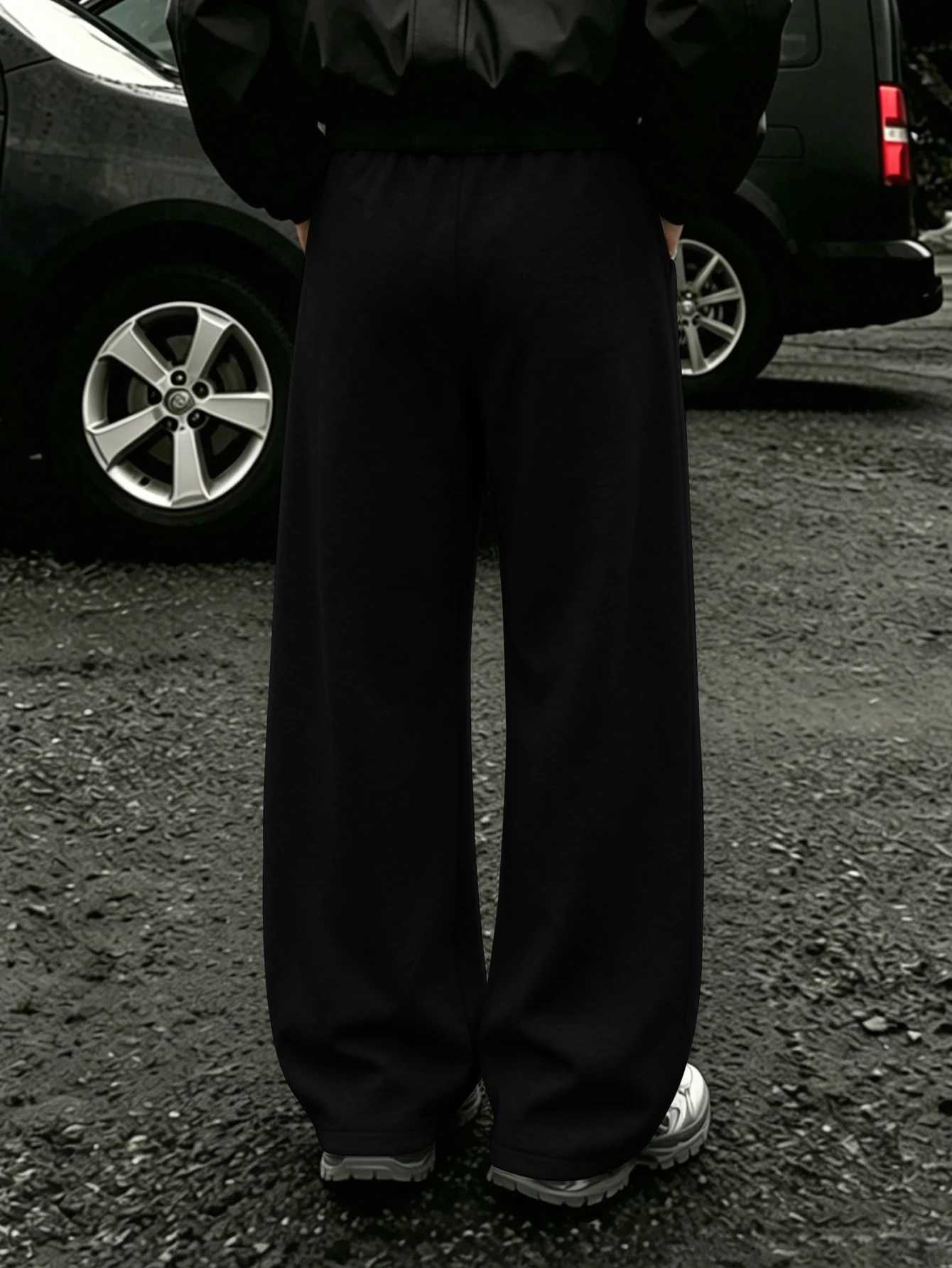 Men's Pants Men Y2K American Streetwear Baggy Sweatpants Asymmetric White Gothic Spike Letter California Text Print dr1 Wide Leg D260924 - view 4
