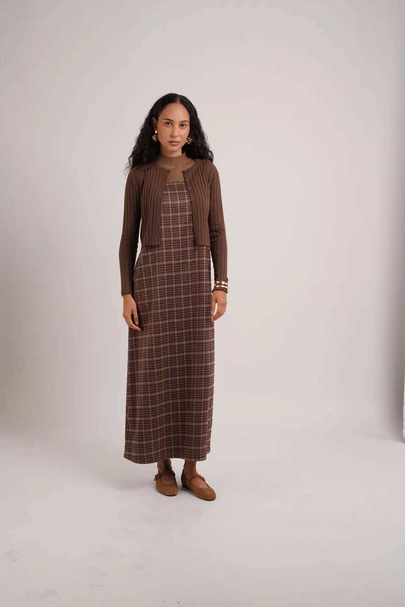 Lounge Women's Sleep AS AW26 Fashion Plaid slip dress match knit wide-rib cardigan Knit mockneck top woman clothesC260924 - view 7