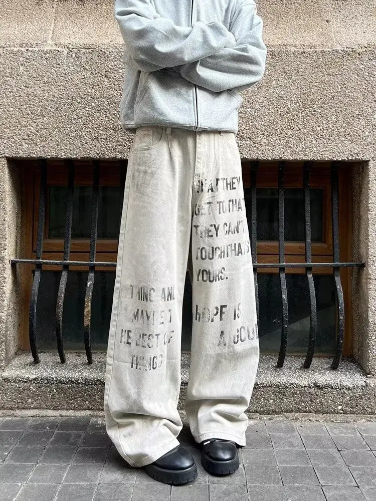 2026 Cyber Y2K Streetwear Letter Printed White Baggy Jeans Pants For Men Clothing Cotton Gothic Long Trousers Pantalones Hombre 260923 - view 6