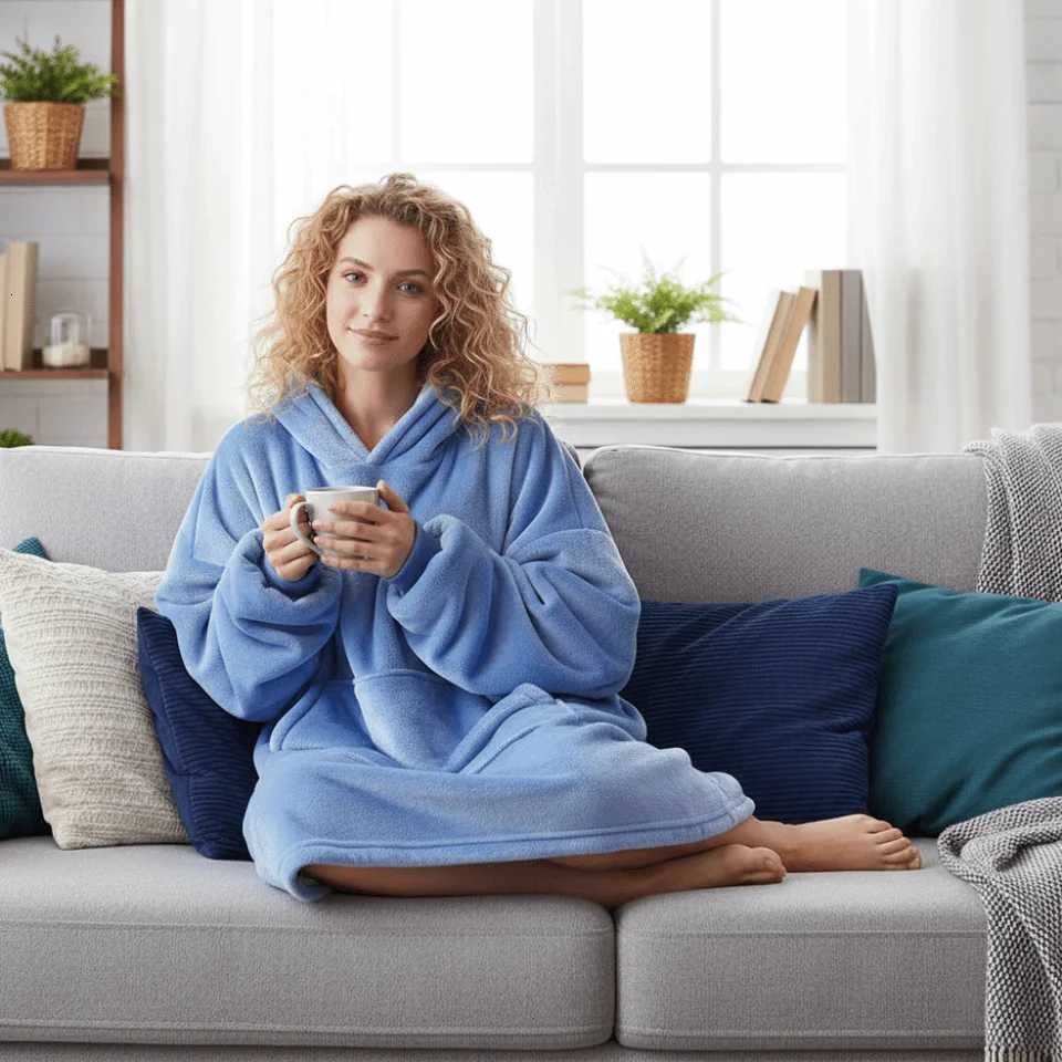 Lounge Women's Sleep European Style Warm Flannel Robe Oversize Long Sleeve Couples Wearable Robe with Pocket Comfortable Hooded Pajamas Autumn Wi - view 5