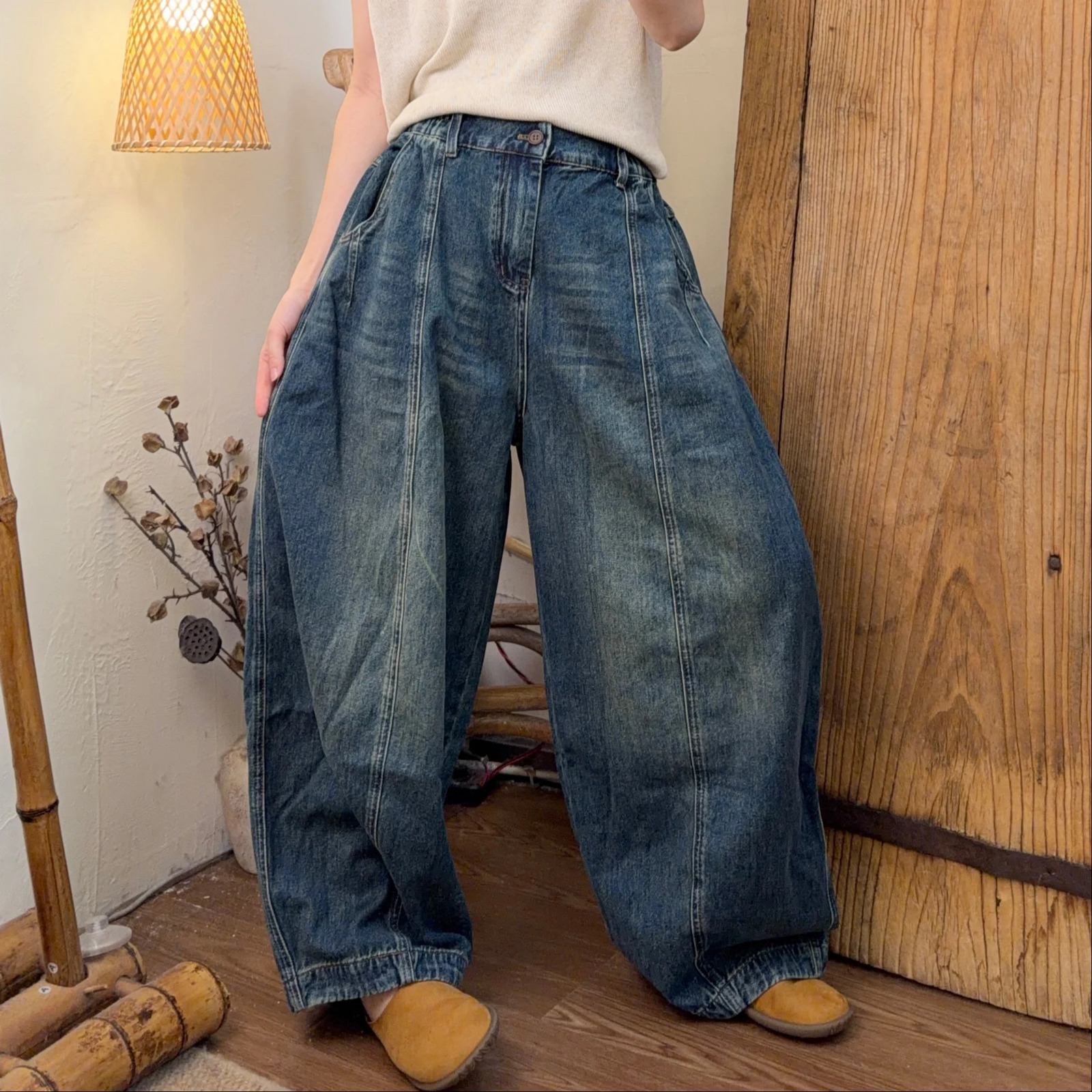 2026 Autumn Versatile Highend Washed Distressed Patchwork Oversize Denim Jean XY575 260910 - view 3
