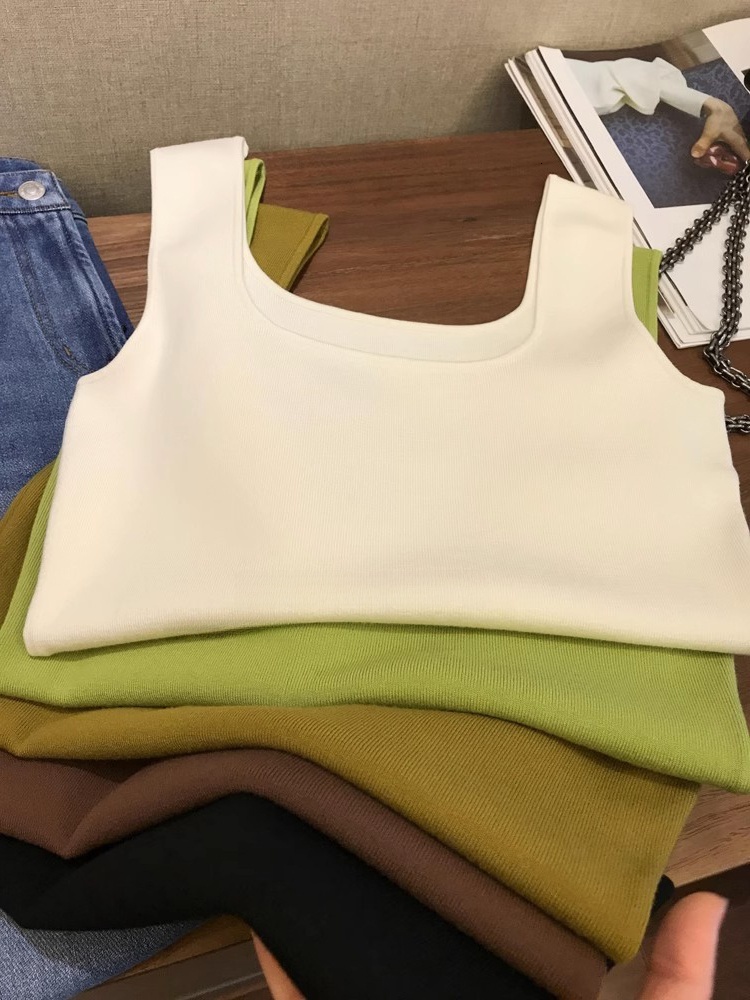 Chic White Knitted Strap Vest Women's Inner Wear Base Shirt Sexy Sleeveless Square Collar Top Summer Outerwear - view 6