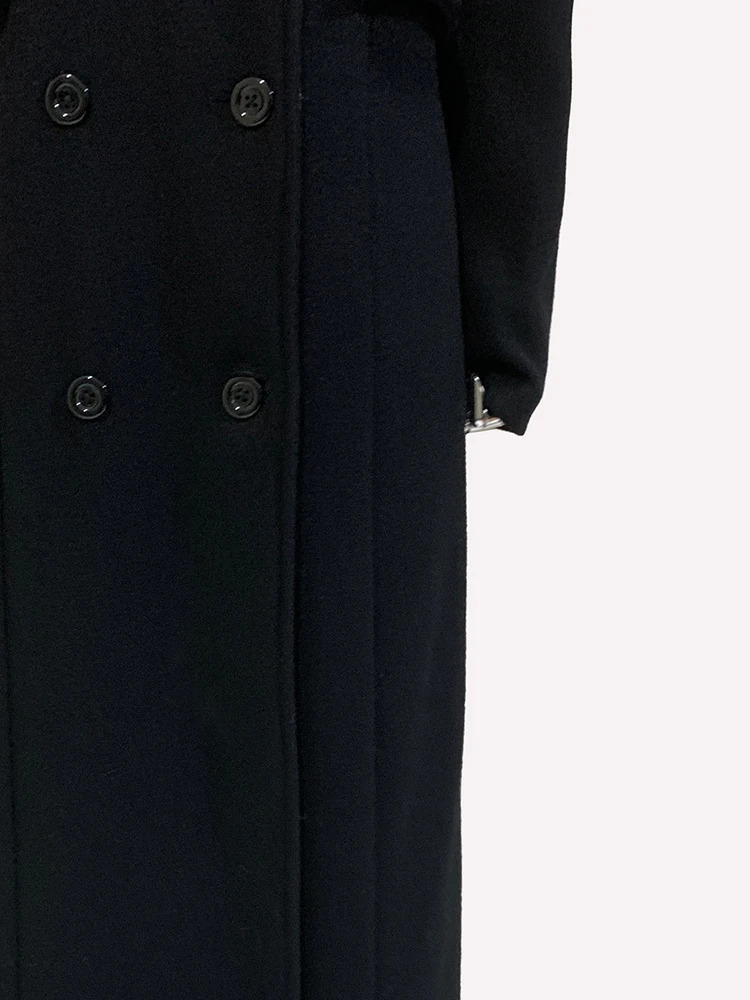 Nerazzurri Autumn Winter Long Black Elegant y Fitted Woolen Coat Women Puff Sleeve Double Breasted Wool Blends Overcoat 260911 - view 7