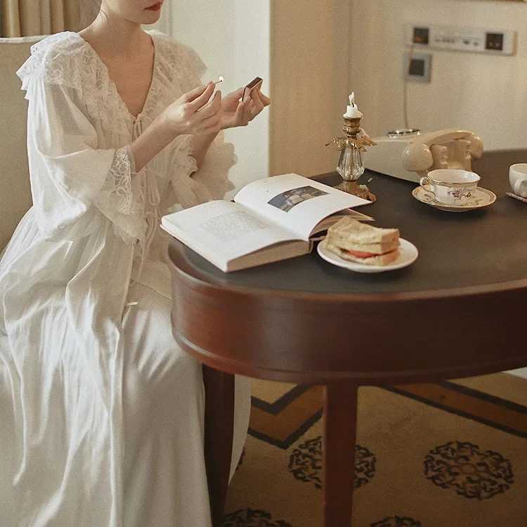 Lounge Women's Sleep Women 100% Cotton Spring Autumn Elegant Long Sleeve 2 Pieces Nightgown Palace Court Style Retro Nightdress Morning Gown Robe