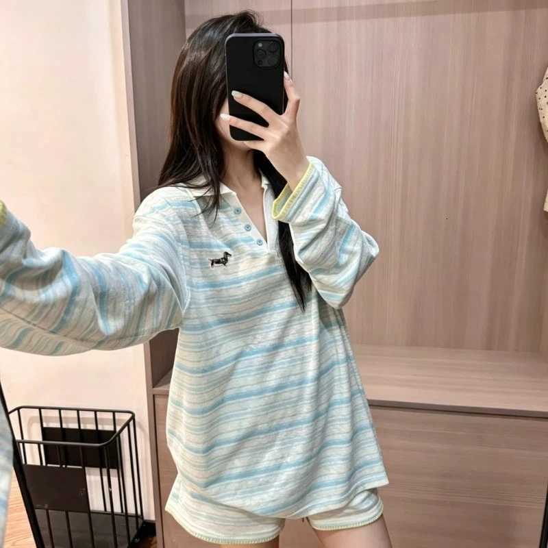 Women's Sleep Lounge Light Blue Striped Pajama Set Summer Thin Long Sleeve Shorts Dachshund Dog Print Women's Pajama Casual Ladies Daily Sle - view 5
