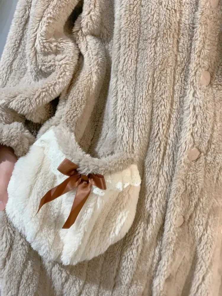 Lounge Women's Sleep Women's Winter Bathrobe Hooded Thick Warm Ladies Flannel Dressing Gown Solid Cute Korea Style Night Wear Bath Robe for  - view 7