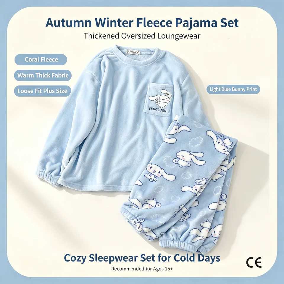 Lounge Women's Sleep Winter Anime Pajamas Kawaii Flannel Pullover Coral Velvet Winter Warm Pajamas Homewear Girl Gifts Warm Coral Fleece Women Pa