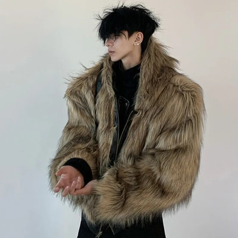 IEFB High Street Men's PU Leather Coats Hooded Solid Color Faux Fur Patchwork Reversible Zipper Loose Male Jackets Winter 9X1155 260923 - view 4