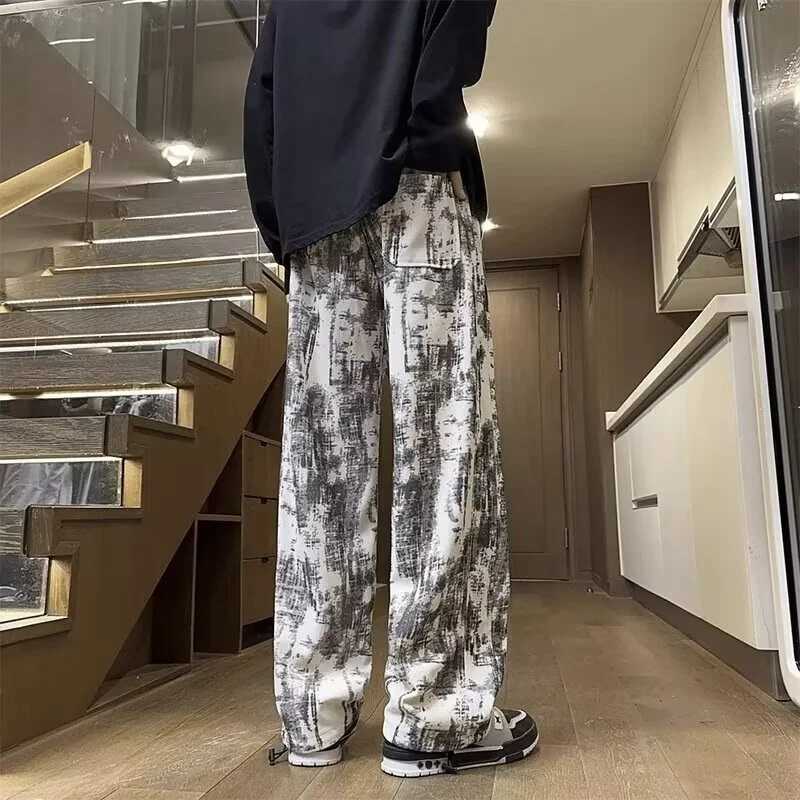 Men's Jeans Summer Men's Tie-dye Corduroy Straight-leg Pants Hip Hop Fashion Drawstring Baggy Trousers New Y2K Streetwear Gym Sweatpants H26 - view 7