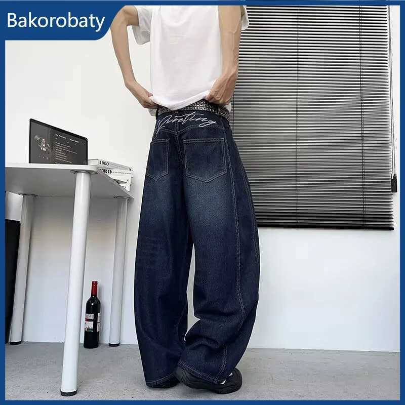 Men's Jeans New Men's American Goth Letter Printed Baggy Denim Pantalones Spring Y2K Streetwear Straight Jeans Hip Hop Fashion Jean Trousers