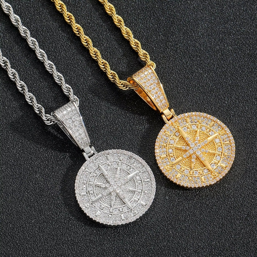 Hip Hop Compass Pendant Moissanite Pendant Necklace Fashionable Personalized Trendy Men's and Women's Necklace Jewelry Gift - view 6