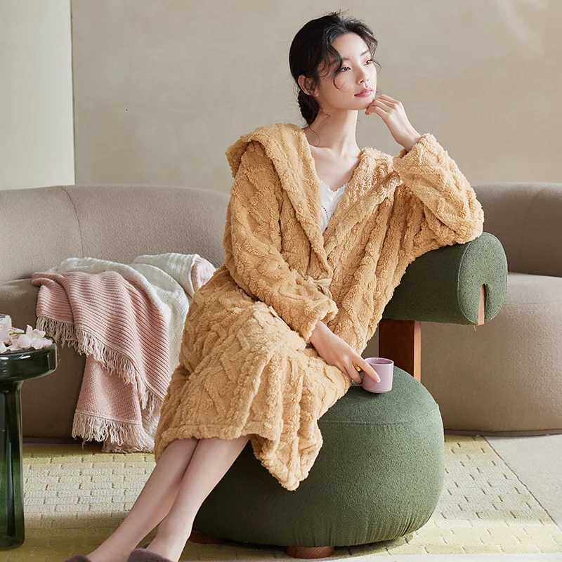Lounge Women's Sleep Autumn Winter Hooded Women Coral Fleece Long Nightgown Sleepshirts Home Dress Sleepwear Keep Warm Nightdress Indoor Clothes 