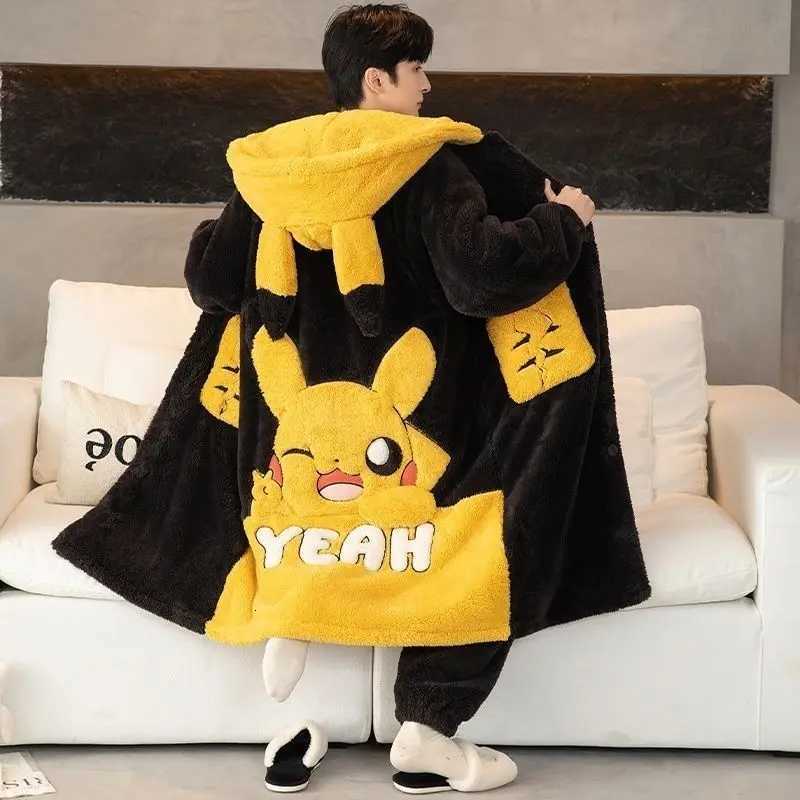 Lounge Women's Sleep Oversized Panda Pattern Men Winter Thick Flannel Pajama Set Hooded Robe with Paw Pockets Warm Soft Fleece Sleepwear Loungewe - view 5