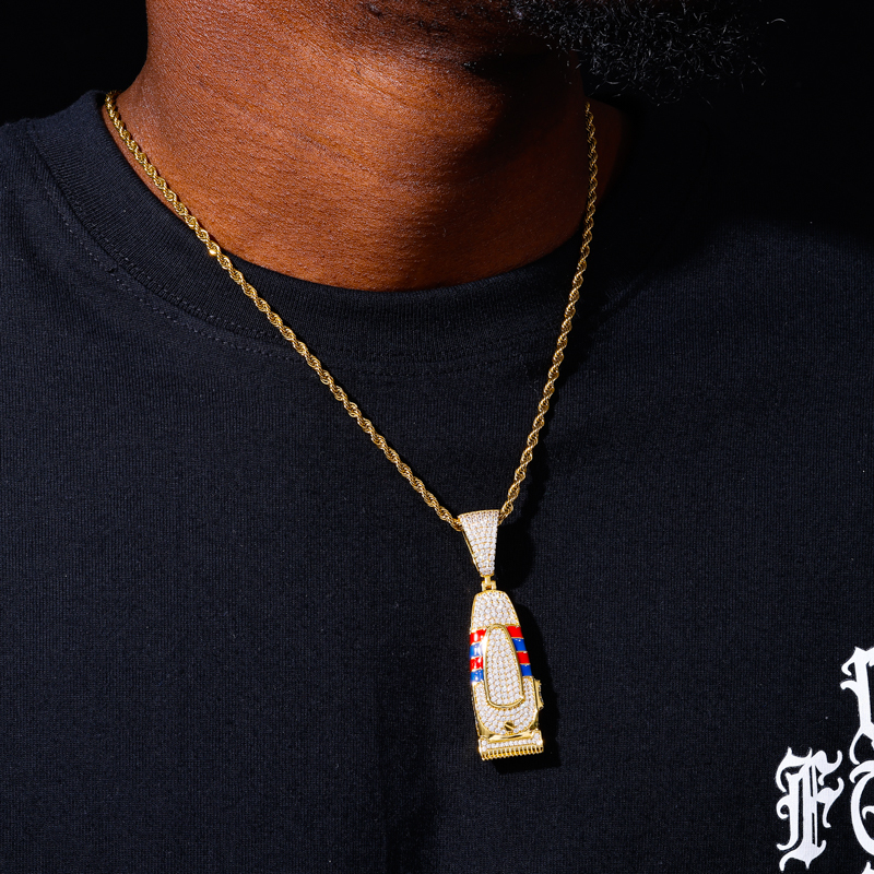 TUHE Hip Hop Barber Clipper Pendant Necklace Copper Moissanite Diamond Iced Out Cuban/Twist Chain Unisex Streetwear Jewelry - view 4