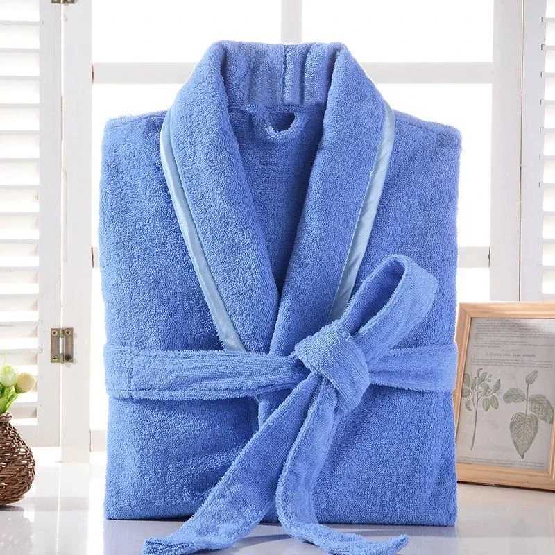 Sleep Lounge Women's Terry Robe Women 100% Cotton Bathrobe Lovers Brown Robes Men Bathrobe Solid Towel Fleece Long Sleepwear Bridesmaid Robe Whit - view 4