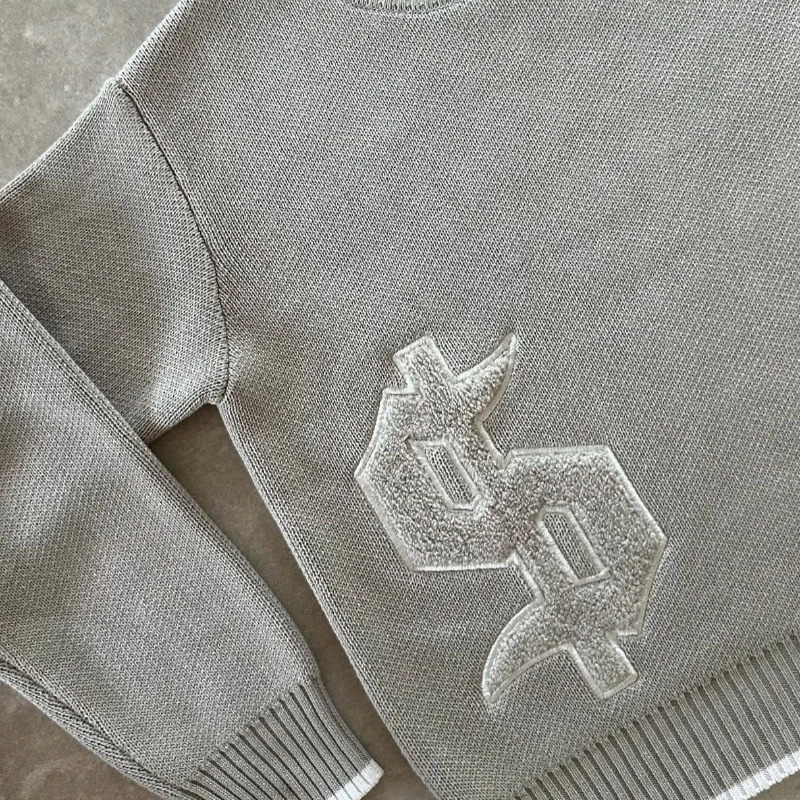Y2K Round Neck Gray Money Pattern Embroidery Knitted Sweater Fashion Retro Harajuku Pullover Autumn Winter Warm Men Clothing 260923 - view 4