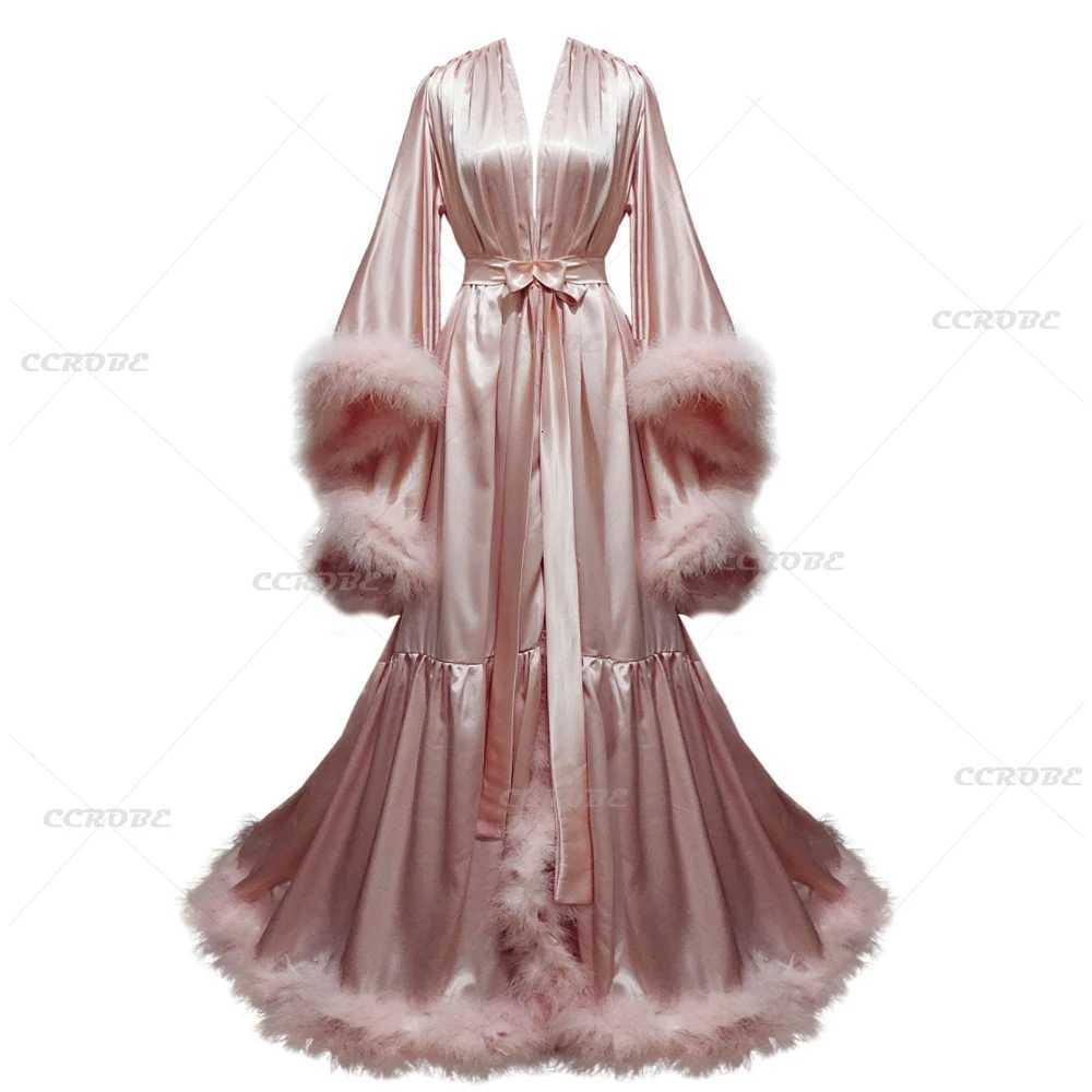 Sleep Lounge Women's Women 's Feather Bathrobe Long Sleeves Sleepwear Bridal Robe Long Wedding Party Dressing Gown Pregnancy Photoshoot Dres - view 4