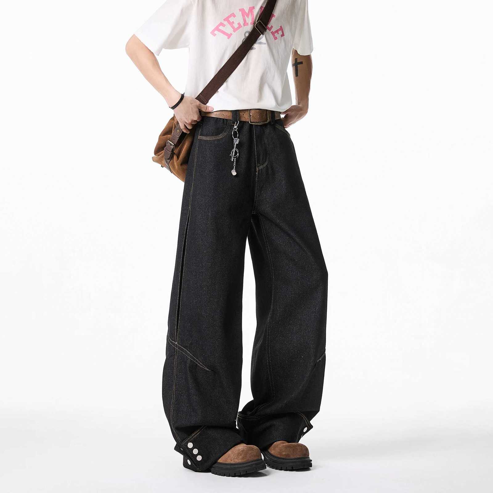 Men's Jeans Floor jeans men Wide Leg Denim Pants Baggy Low Waist Boyfriend Jeans Personality design Loose Fit Jeans Cyber Grunge Streetwear H2609 - view 4