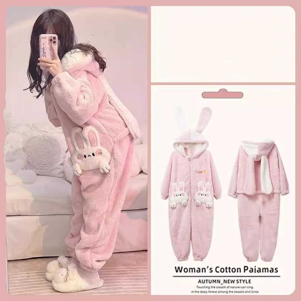 Lounge Women's Sleep Thick Warm Flannel Winter Adult Animal Onesie Pajamas Pink Rabbit Sweet Lovely Women Cosplay Costume Sleepwear One-Piece Pyj - view 7