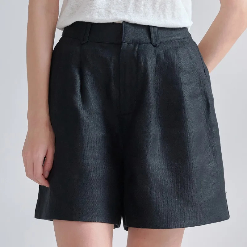 HighQuality 100% Linen Womens Shorts 2026 Summer Office Ladies Twill Soft And Loose HighWaisted Straigh Pants Girl 260924 - view 5