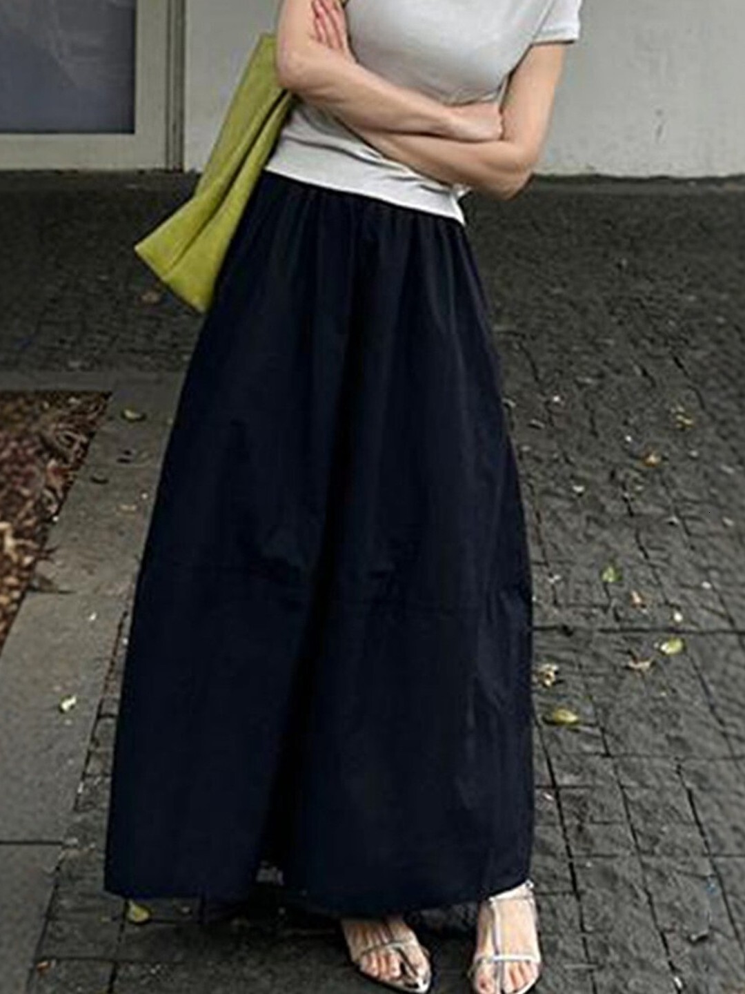 High Waist A-Line Midi Women's Loose Commute Black Slimming Hip Covering Long Skirt Casual Summer Short Sleeve - view 5