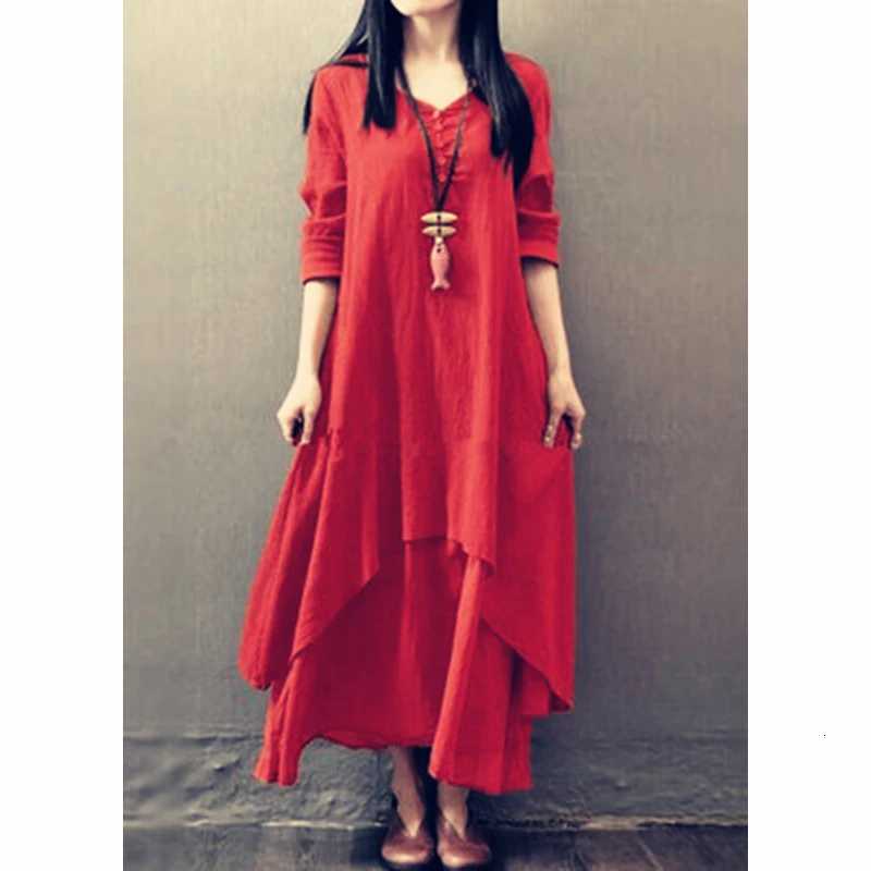 Sleep Lounge Women's Spring Autumn Women Maxi Dresses Casual Full Sleeve Bohe Cotton Women'S Casual Fashion Loose Long With Button Solid Col - view 7