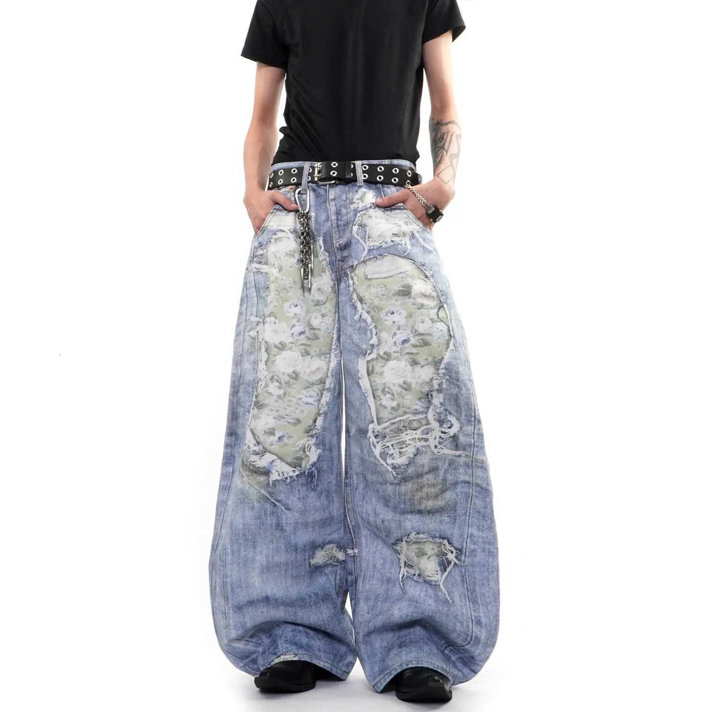 Men's Jeans High Street Vintage Hole Jeans men Y2k Fashion High Waist Baggy Wide Leg Pants 2026 Casual Loose Jeans H260924 - view 4