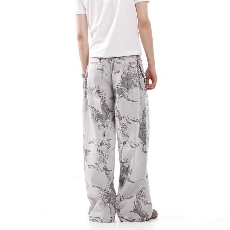 Men's Jeans 2026 New Men's Goth Graphic Printed Straight Leg Jeans Harajuku Fashion Baggy Denim Trousers Y2K Vintage Streetwear Gray Jean H2 - view 4