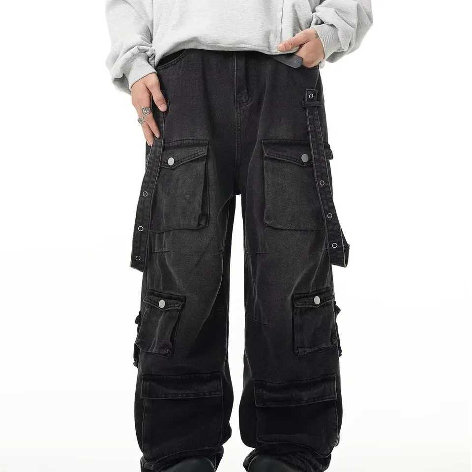 Men's Jeans Y2K Multiple Pockets Baggy Cargo Jeans 2024 Vintage Men's and Women's Loose Straight Leg Hip Hop Pants Baggy y2k Jeans H260 - view 7