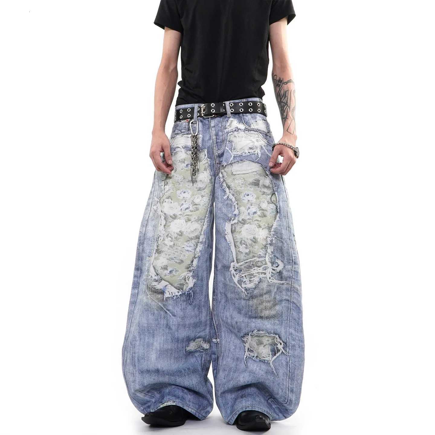 Men's Jeans High Street Vintage Hole Jeans men Y2k Fashion High Waist Baggy Wide Leg Pants 2026 Casual Loose Jeans H260924 - view 3
