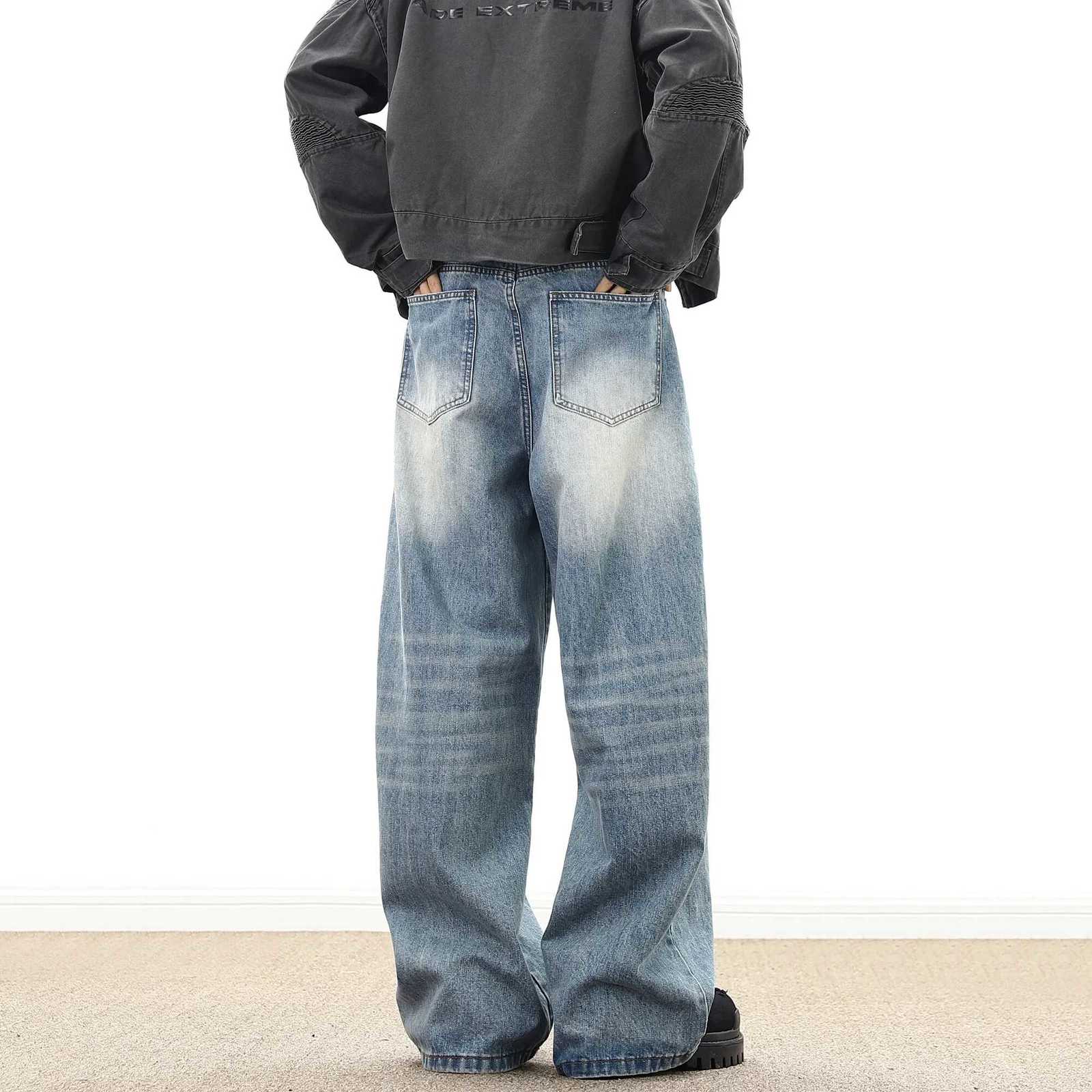 Men's Jeans American Style Vintage Casual Wide-leg Mopping Jeans Men Loose Denim Trousers Neutral Jeans Streetwear Men Women Jeans Pants H260924 - view 3