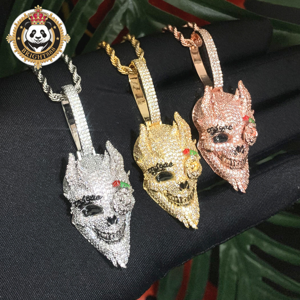 Hip Hop Necklace Jewelry Gold Plated Skull Pendant Moissanite Skull Pendant Iced Out Diamond Skull Pendant for Men Necklace