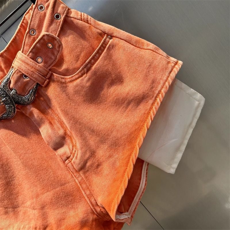 2026 Autumn New Orange Denim High Waist Pockets Sexy Hot Pants Jean Shorts - view 5