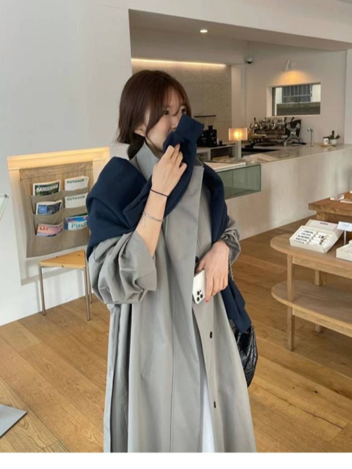 Long Jacket Women's Autumn New Fashion Casual Design Collar Stand-Up Belted Coat Korean Style Loose Fit Single Button - view 3