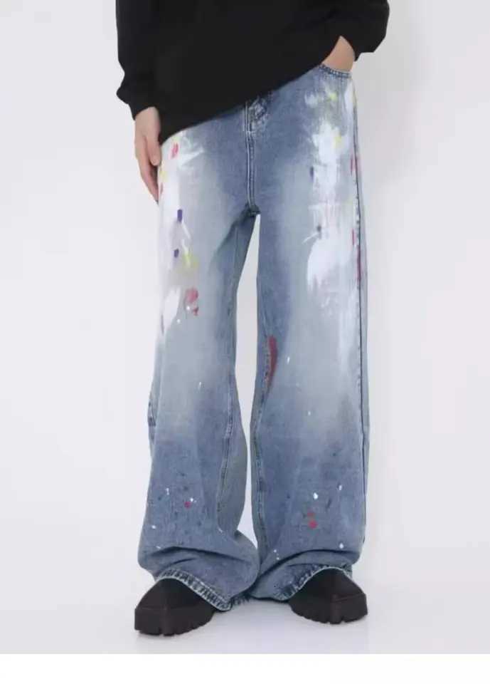 Men's Jeans Men's High Street Vintage Loose Wide Leg Long Pants Trendy Graffiti Straight Leg Trousers y2k American Denim Jeans Man clothes H