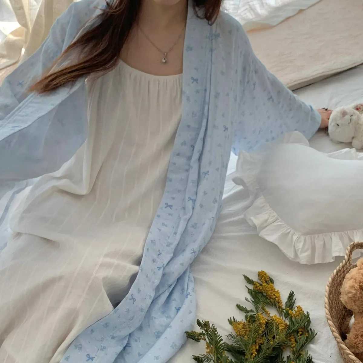 Sleep Lounge Women's Women Spring Autumn Butterfly Print Robe Girls Student Loose Loungewear Woman Soft Long Pajamas Teenage Ladies Casual Nightg - view 5