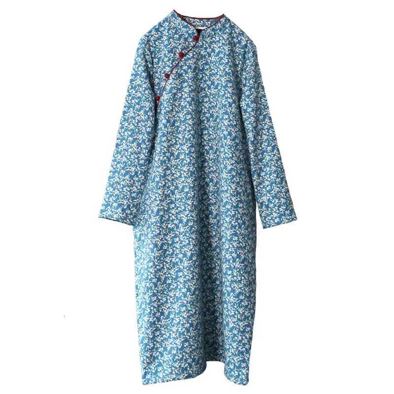 Sleep Lounge Women's Johnature Women Print Floral Dresses Stand Fleece Cheongsam Vintage Warm Winter Robes 2025 New Button Female Cotton DressesC - view 6