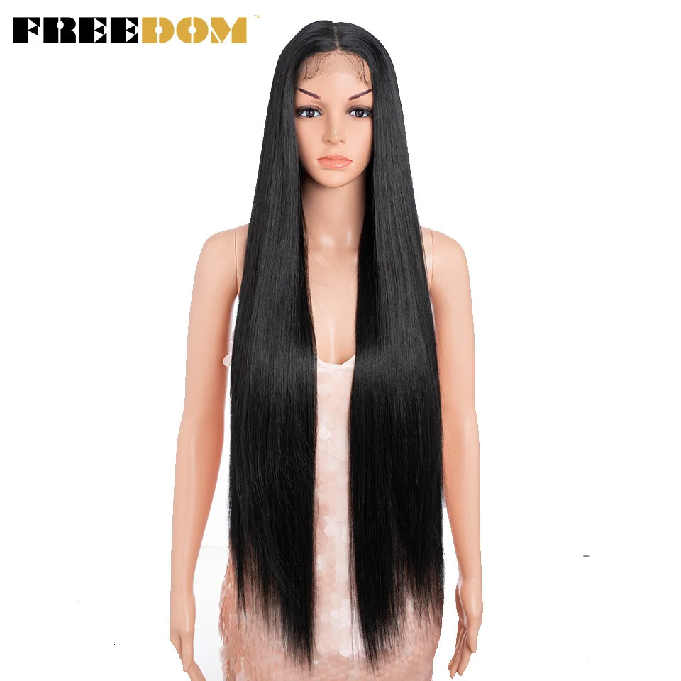 FREEDOM Synthetic Lace Front Wigs For Women 36 inch Long Straight 13X4 Lace Front Wig Ombre Blonde Red Highlight Cosplay Wig 260922 - view 3
