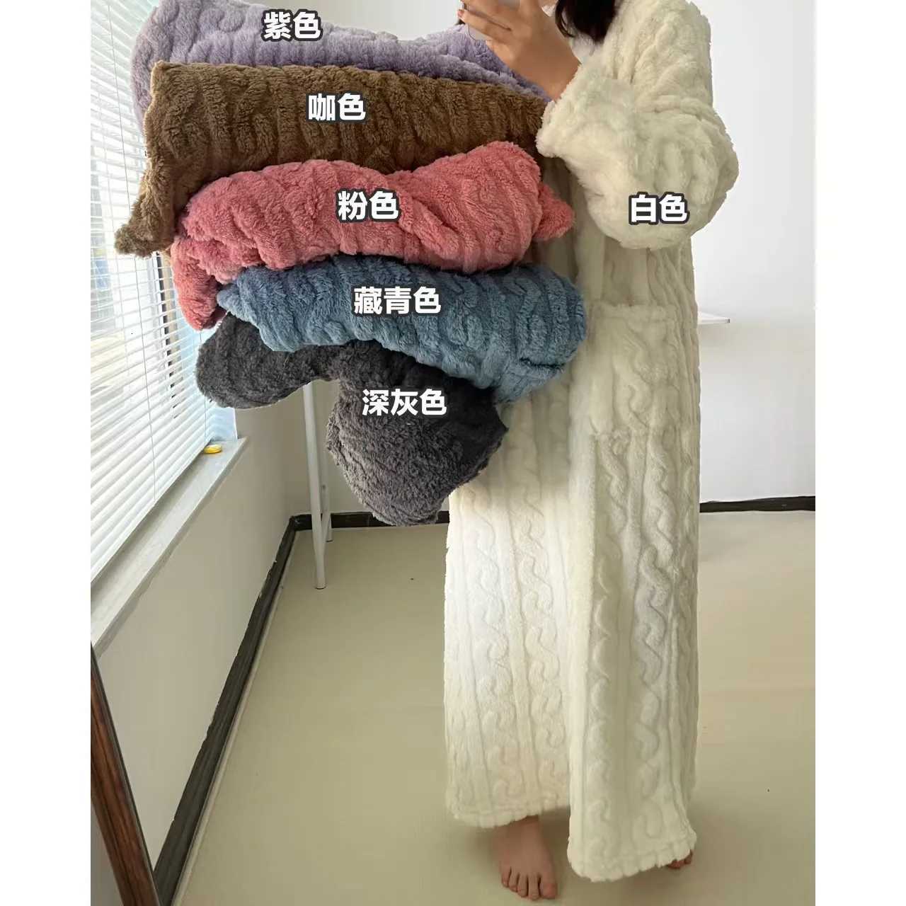Lounge Women's Sleep Winter Long Sleeve Double Pocket Flannel Nightgowns Women Loose Solid Sleepwear Jacquard Night Dress Thickened Warm Nightdre - view 7