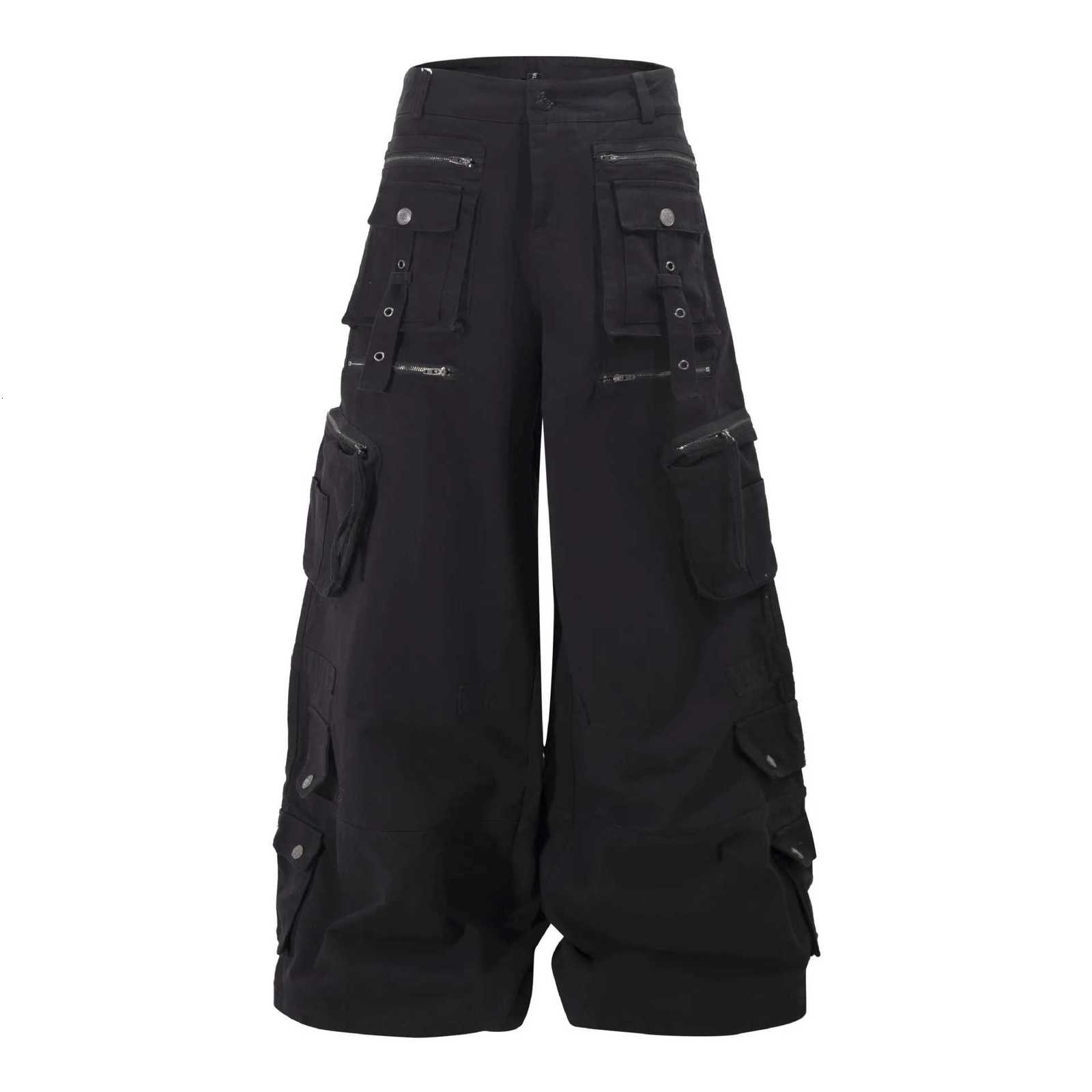 Men's Jeans Grunge Techwear Wide Leg Cargo Pants Y2K Utility Trouser with Multi Pockets High Waist Vintage Streetwear Denim Jeans Daily Wear H260 - view 6