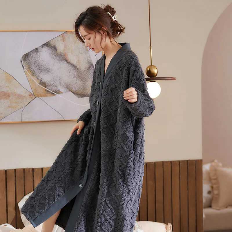 Lounge Women's Sleep Women Winter Plush Lengthened Shawl Bathrobe Home Clothes Long Sleeved Robe Coat Female Thick Coral Fleece Elegant Dressing 
