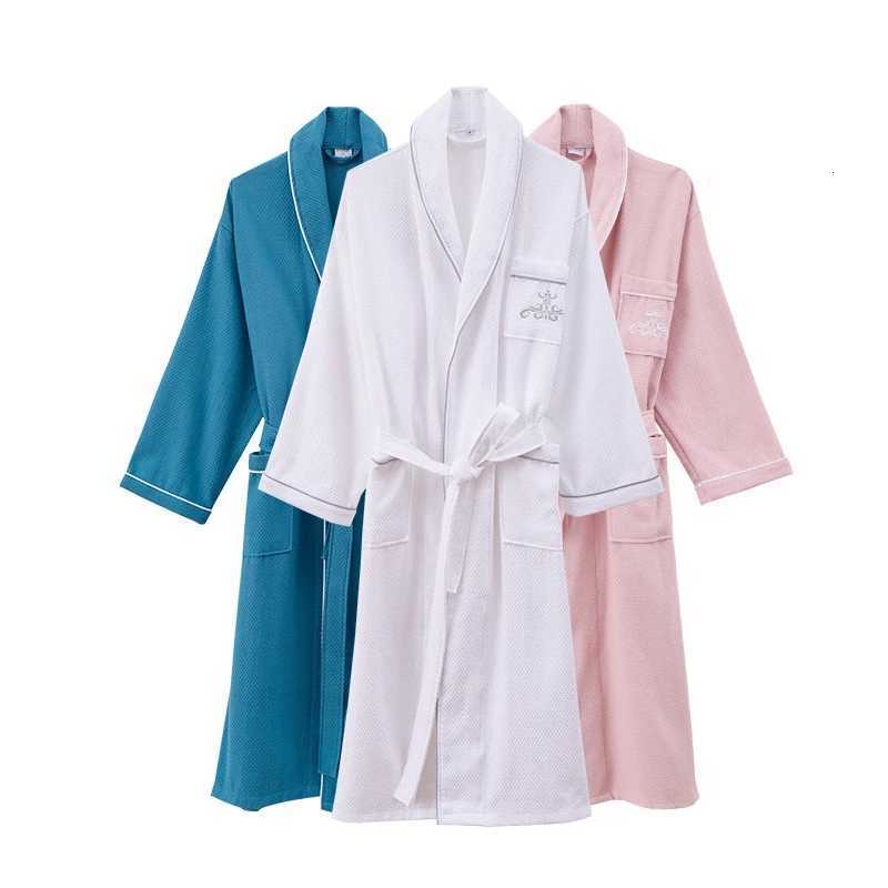 Sleep Lounge Women's Pure Cotton Long Bathrobe Soft Sleepwear Kimono Gown Loose Men And Women Home Dress Nightwear Lingerie Couples Waffle Hotel 