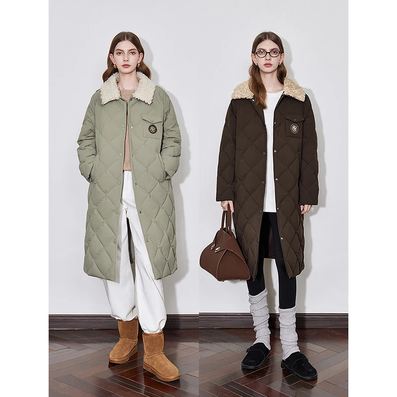 TOYOUTH Womens Down Coat Winter Fur Collar Single Breasted Button Medium Thick Long Coat 260923 - view 6