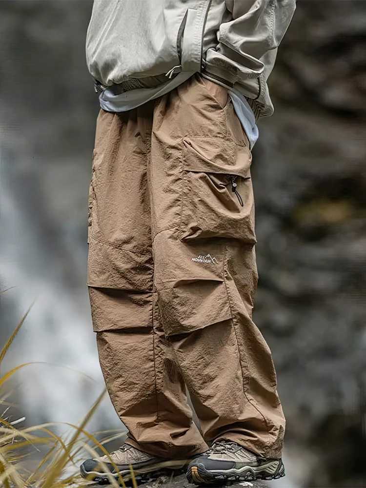 Men's Pants Thin Baggy Cargo Hiking Pants Men Waterproof Casual Sport Jogging Parachute Pants Outdoor LightWeight Wide Leg Trousers D260924 - view 3