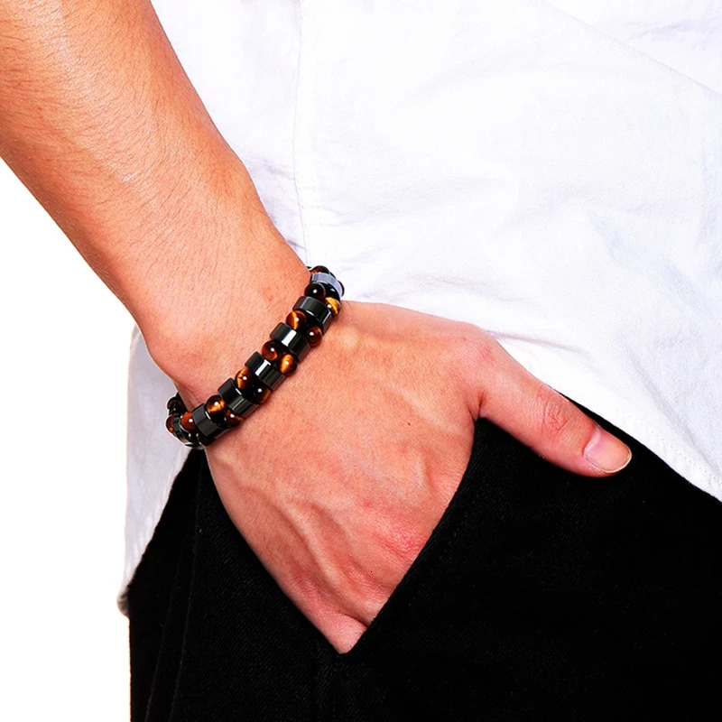 Double Hematite Tiger's Eye Bracelets Men Tiger Eye Hematite Charm Bracelets for Women Natural Energy Stone Bracelet Jewelry 260924 - view 3