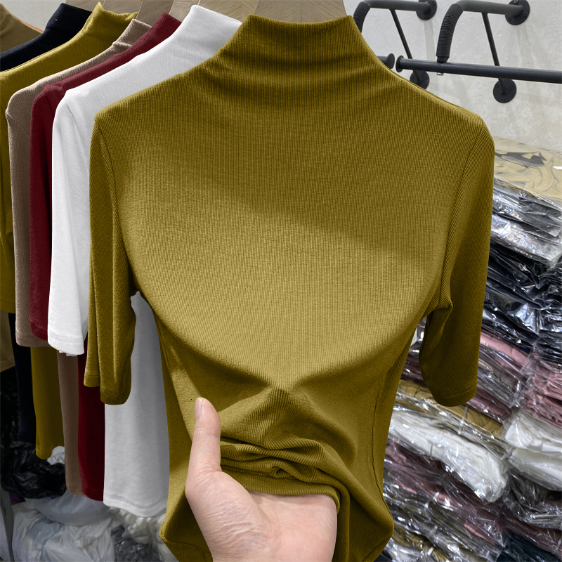 Slim Fit Half High Collar Short Sleeve Women's T-Shirt Inner Wear Base Shirt Top Trendy Commute Spring Summer Fashion plus Size - view 5