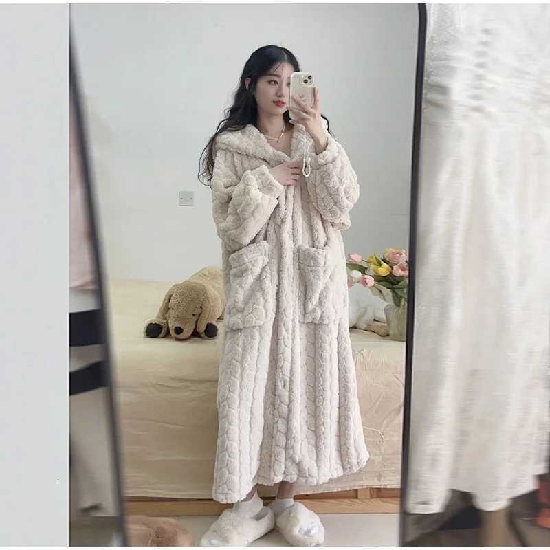 Lounge Women's Sleep Coral Velvet Jacquard Pajamas for Women Winterized Thick Warm Flannel Robe Cozy Soft Fleece Nightgown for Winter Home Sleepw - view 5